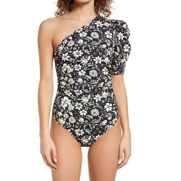 NWT Free People Somethin' 'Bout You Floral One Shoulder Bodysuit Black Women's L - Picture 1 of 6